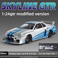 Modèle de voiture en alliage métallique GTR 1:24, avec fonction de recul, effets sonores et lumineux, thème modifié, accessoire de photographie, anniversaire