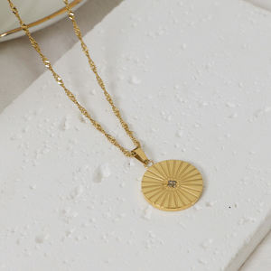 Collar de cadena de cuerda torcida chapado en oro de 18k para mujer, colgante de moneda de circonia solar de acero inoxidable, joyería - Product Image 5