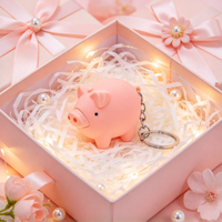 Gantungan Kunci LED Suara Babi Lucu, Senter Mini, Kartun PVC Ringan, Cetak Letterpress, Liontin Mini untuk Souvenir Promosi