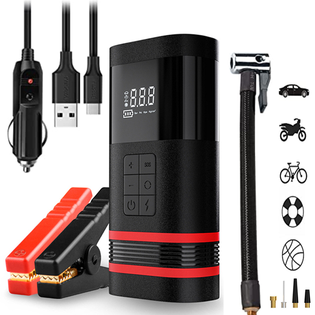 All Accessories Are Complete Jump Starter 12V 150 PSI Digital Screen USB-C Charging LED Lighting Motorcycle Power Bank