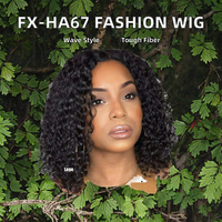 Perruque à Ondes Profondes de Style Européen et Américain FX-HA67, Petite Boucle, Fibre Synthétique Fluffy, Coiffure Explosive Noire, Perruques Courtes - Vente en Gros