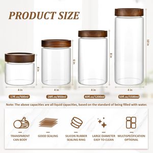 Bocaux de rangement pour épices en verre borosilicate avec couvercle en bois d'acacia, style européen, anti-poussière, écologiques, motif écorce de mandarine, emballage carton - Product Image 2