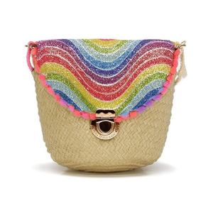BOLSO DE INFANTI Borsa a Tracolla Mini in Paglia con Glitter Arcobaleno 12x14cm - Product Image 1