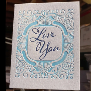 Biglietto d'auguri pieghevole con stampa tipografica 'Love You' e cornice vintage, biglietti di ringraziamento personalizzati fatti a mano in carta di cotone bianca - Product Image 2
