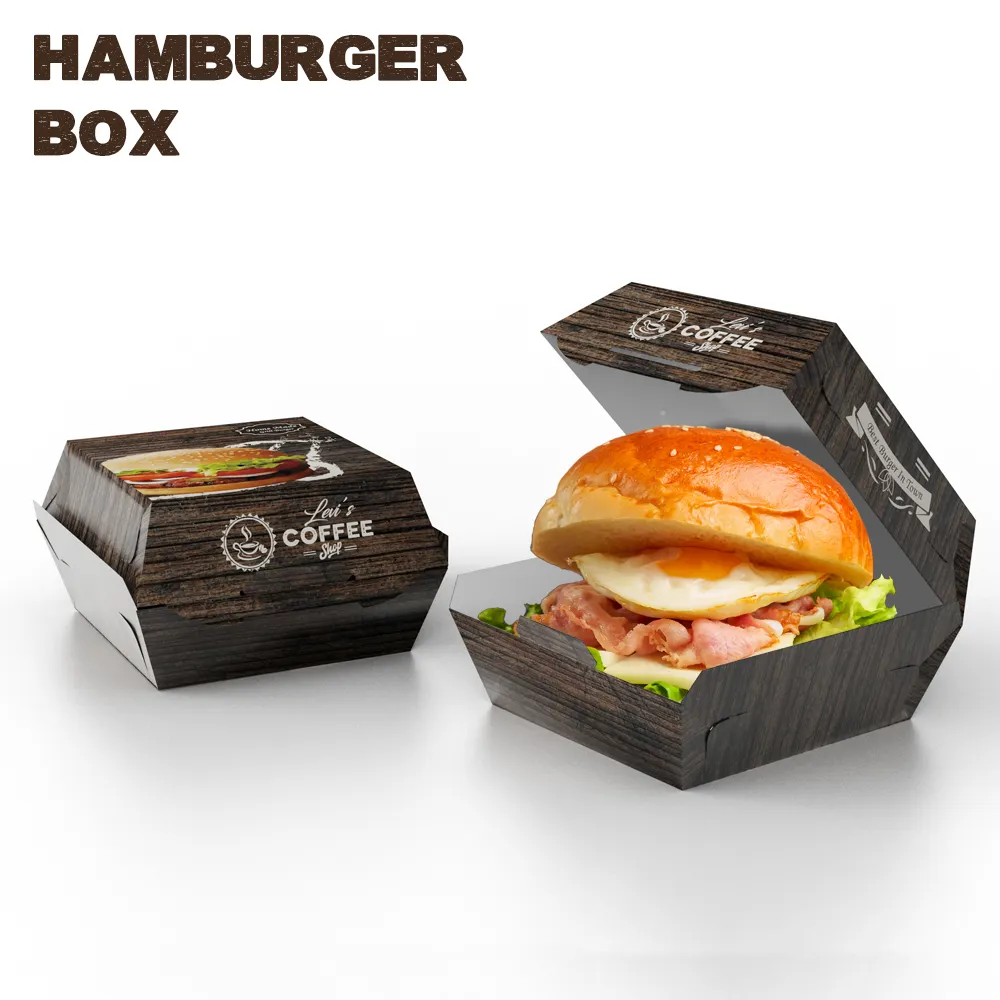 China Großhandel benutzer definierte zusammen klappbare Burger Papier Verpackung Lebensmittel behälter Box Hamburger Box für Papier herausnehmen Boxen