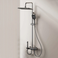 Ensemble de robinets de douche piano muraux à 4 voies en aluminium gris pistolet à écran LED Thermostatique Jet Soft Rain Slide Bar Salles de bains