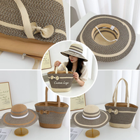 Ensemble chapeau de paille tissé et sac personnalisés avec logo, sac à main multifonctionnel tissé, chapeau de paille pliable à large bord pour la protection solaire
