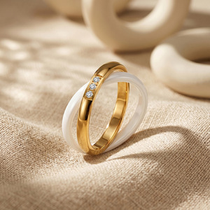 Bague vintage en acier inoxydable 304, céramique, plaquée or 18 carats, unisexe, deux anneaux, peut être gravée au laser - Product Image 5