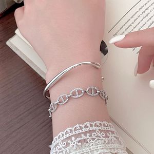 S925 Sterling Silver Diamond Pig Nose <b>Bracelet</b> For Women <b>Adjustable</b> Chain Link Jewelry Everyday Wear - Product Image 3