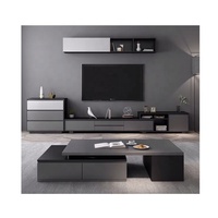 Ensemble de meubles de salon modernes en bois avec meuble TV vitré, armoire à tiroirs latérale et table basse