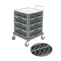 Chariot à main robuste avec roulettes pivotantes en plastique pour vaisselle et supports à verres, idéal pour la restauration
