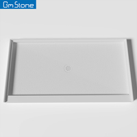 Receveur de douche rectangulaire en marbre cultivé, style moderne, antidérapant, en pierre artificielle personnalisée, durable, avec drain central, pour salle de bain et hôtel
