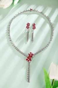 Collana di lusso lunga con nappine a forma di fiore in argento 925 con pietra preziosa coltivata da laboratorio collana <span class=keywords><strong>rubino</strong></span> per donna accessori di tendenza - Product Image 5