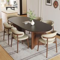 Mesa de Comedor Nórdica Retro de Madera con Juego de 6 Sillas de Nogal, Muebles de Cocina de Inspiración Francesa para Sala de Estar y Restaurante