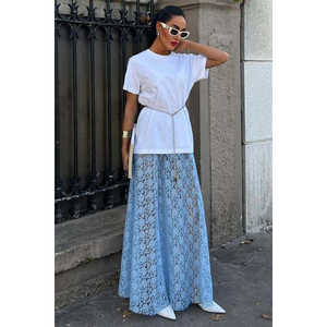 Jupe longue élégante en dentelle pour femme, taille naturelle, en mousseline de soie, fluide et douce, 4047 - Product Image 5