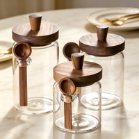 Nouveau pot de conservation de thé en verre borosilicate scellé avec cuillère en bambou et couvercle à vis, personnalisable avec logo/design graphique, récipient alimentaire