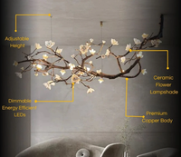 Lampe d'intérieur de style naturel inspirée de la villa, appartement, salle à manger, salon, branche de fleurs, lustre LED