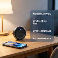 Mini caméra domestique intelligente rechargeable 1080P grand angle avec vision nocturne infrarouge, détection de mouvement et notification push via application, fonctionnant sur batterie