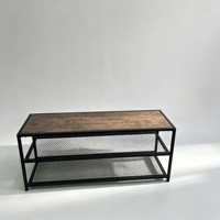 Table basse ovale à double niveau avec rangement, table centrale en bois naturel à 2 niveaux, coins arrondis style nordique pour salon