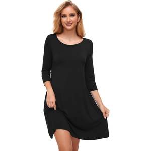 Chemise de nuit pour femmes en viscose de bambou douce, manches 3/4, vêtements de nuit confortables avec poches, tissu modal en coton, personnalisable - Product Image 2