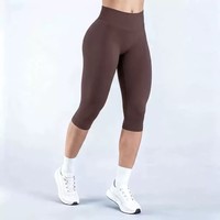 Legging Capri de Yoga Uni Sans Couture Côtelé, Effet Scrunch Butt, Respirant, Compression et Maintien du Ventre