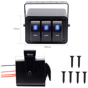 Boîtier <span class=keywords><strong>de</strong></span> 3 interrupteurs à bascule 12V SPST marche/arrêt avec LED bleue, étanche, en aluminium, avec support <span class=keywords><strong>de</strong></span> montage pour bateau, voiture, camping-car, camion - Product Image 1