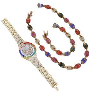 Big Dial Hip Hop Pig Nose Iced Out Cuban Link Full Diamond Steel Band Quartz <strong>Watch</strong> Bracelet Necklace <strong>Set</strong> for Gift With Box - Product Image 4
