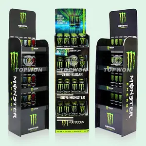 Custom Supermarket Retail Corrugated Cardboard Energy Drink Beverages Display Stand Racks Cardboard Bottle Floor Display Stands