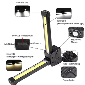 RICHALL Lampe de travail pliante double face Cob 90 degrés vers le haut et vers le bas Aimant puissant avec crochet Batterie externe pour réparation - Product Image 2