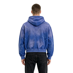 TaiDe OEM ODM 500GSM Acid Wash Paint Splatter <span class=keywords><strong>Zip</strong></span> Hoodie Applique Embroidery Cropped Boxy Fit Custom Order Streetwear Men - Product Image 2