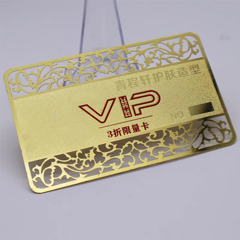 NOVO Gravura A Laser De Aço Inoxidável De Ouro Criar Próprio Cartão De Visita Personalizado Inteligente Cartão De Membro VIP Com Logotipo