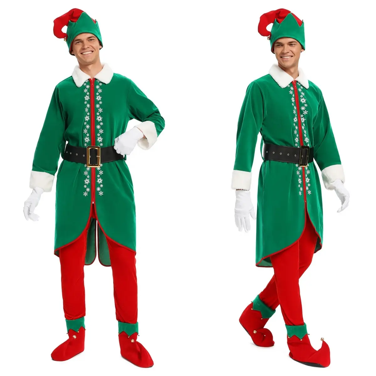 6 pièces hommes vert elfe de noël Costume Polyester pantalon costume pour Cosplay fêtes drôle noël Look pour la tenue des hommes