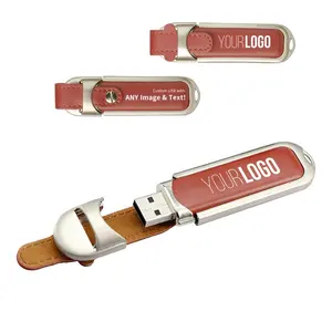 Wholesale PU Leather Design USB Flash Drive with Keychain Custom Logo USB Keys Corporate Gifts USB Sticks