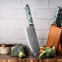 Couteau de cuisine japonais de qualité supérieure, 7,5 pouces, en acier Damas à 67 couches, couteau à découper, couteau de boucher, avec manche en nacre d'abalone