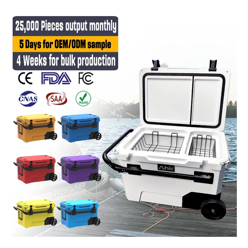 COD 55L 야외 전기 쿨 박스, 캠핑용 바퀴 및 손잡이가 있는 12v 자동차 냉장고
