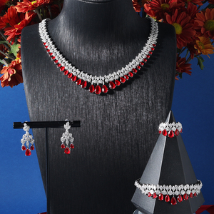 18883 4PCS Wedding Accessories Full Zircon <strong>Jewellery</strong> <strong>Sets</strong> for Women Luxury Dubai <strong>Pink</strong> Color CZ Bridal Jewelry Necklace <strong>Set</strong> - Product Image 1