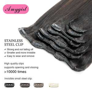 Extensiones de Cabello Humano Liso Rizado de 20 Pulgadas con Clip para Mujer, 7 Piezas/Lote, Cabello Remy Yaki Ligero con Clip, Negro Mezclado con Marrón - Product Image 5