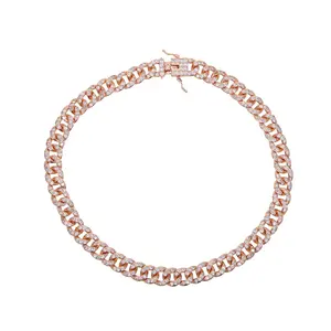 Promotion 38cm rose gold full cz Miami Cuban link chain sparking bling women hip hop ice choker chain necklace