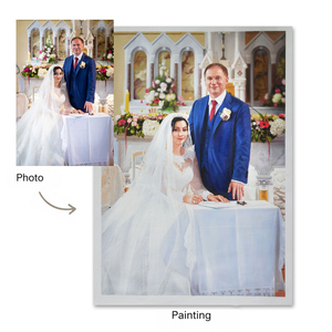 Cadeau d'anniversaire, <span class=keywords><strong>portrait</strong></span> de <span class=keywords><strong>couple</strong></span> de mariage <span class=keywords><strong>personnalisé</strong></span> peint à la main sur toile, photo réaliste, style autel, souvenir artistique pour la décoration de la maison - Product Image 1