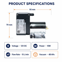 Pompe à vide à micro-diaphragme basse pression KAI MENG KMDP-C1 12V DC 10W 15L/min 280kPa/-80kPa 72dB 300g OEM pour l'automobile