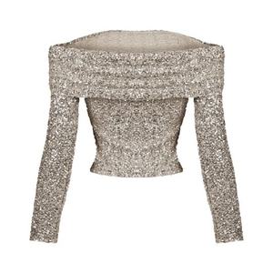 Top de Lentejuelas con Hombros Descubiertos Personalizado OEM 2025, Blusa Brillante de Manga Larga para Mujer - Product Image 5