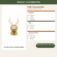 Ornement en bois découpé au laser en forme de cerf 21,5 cm, support de bougie chauffe-plat de table rustique nordique, support de logo personnalisé OEM, porte-bougie en bois en forme de cerf