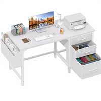 Bureau en bois certifié FSC Lufeiya blanc avec tiroirs de classement et armoire de rangement, bureau d'ordinateur réversible de 47 pouces pour petite chambre