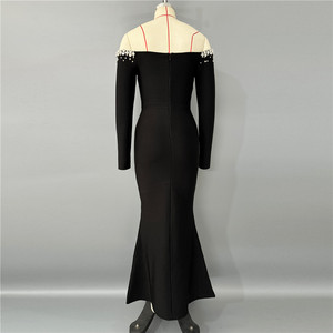 Femmes de luxe sexy une épaule fleur patchwork longues robes moulantes bandage élégant soirée club robe de soirée fabricant - Product Image 6