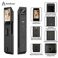 Serrure de porte intelligente Aurelysse Tuya avec reconnaissance faciale 3D, reconnaissance des veines palmaires, empreinte digitale biométrique et vidéo pour entrée principale