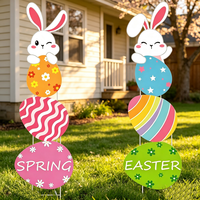 Décoration de jardin de Pâques résistante aux intempéries : Panier à poussière lapin et œufs de Pâques pour pelouse extérieure