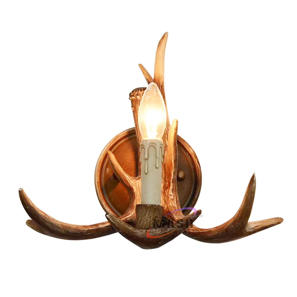 Fancy deer vintage sconce hanging light industrial retro antler antique wall lamp for hotel decoration