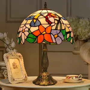 Humming Bird Dining Room Bedroom Lamperas De Vidrio Rosa Flower Stained Glass 12 inch Shade Tiffany Mesa Lamperas