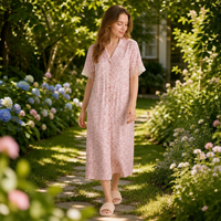 Chemise de nuit d'été respirante pour femme, imprimé léopard rose, avec dentelle, manches courtes, boutonnée, vêtement de détente élastique, vente en gros