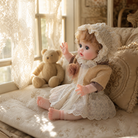Poupée Reborn de 18 pouces en vinyle intégral avec bonnet en dentelle, cardigan tricoté, sucette et cheveux bouclés, poupée nouveau-né pour jeu d'imitation